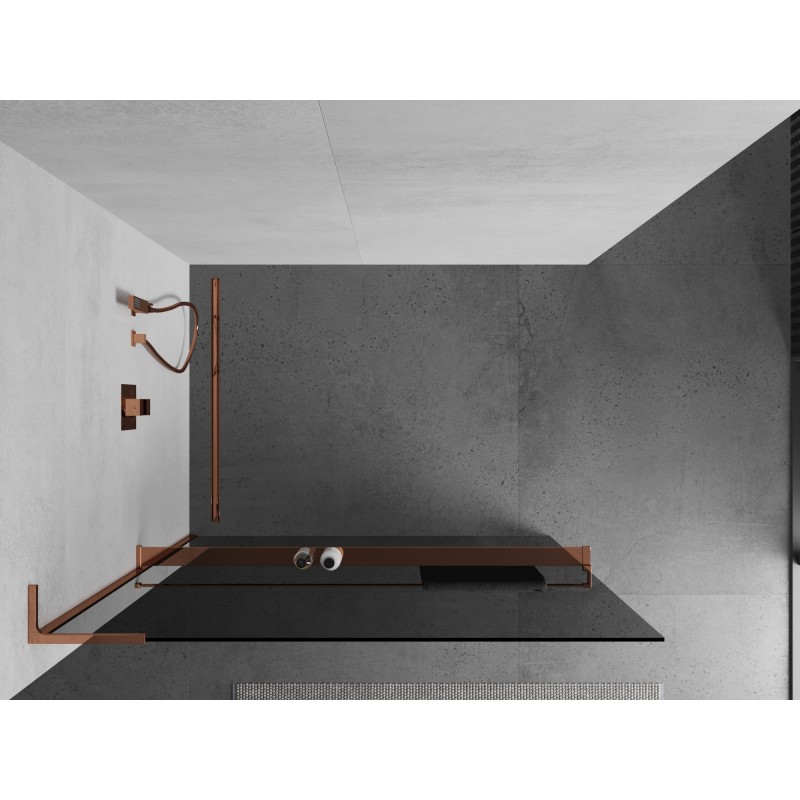 Mexen Kioto+ L paroi de douche avec étagère Walk-in 70 x 200 cm, graphite, or rose - 800-070-123-60-40