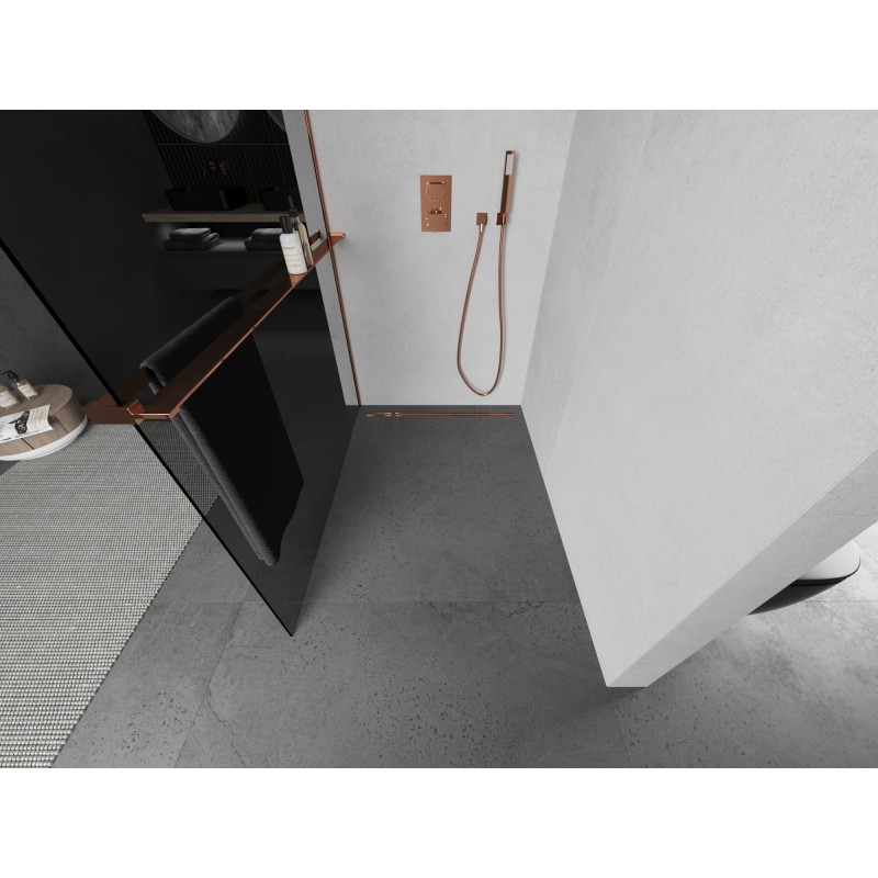 Mexen Kioto+ L paroi de douche avec étagère Walk-in 80 x 200 cm, graphite, or rose - 800-080-123-60-40