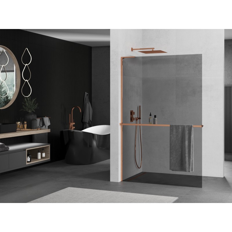 Mexen Kioto+ L paroi de douche avec étagère Walk-in 80 x 200 cm, graphite, or rose - 800-080-123-60-40