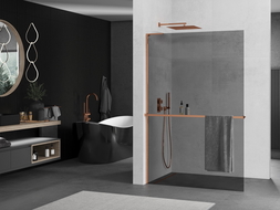 Mexen Kioto+ L paroi de douche avec tablette Walk-in 90 x 200 cm, graphite, or rose - 800-090-123-60-40