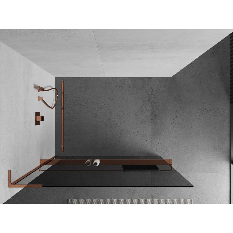 Mexen Kioto+ L paroi de douche avec tablette Walk-in 90 x 200 cm, graphite, or rose - 800-090-123-60-40