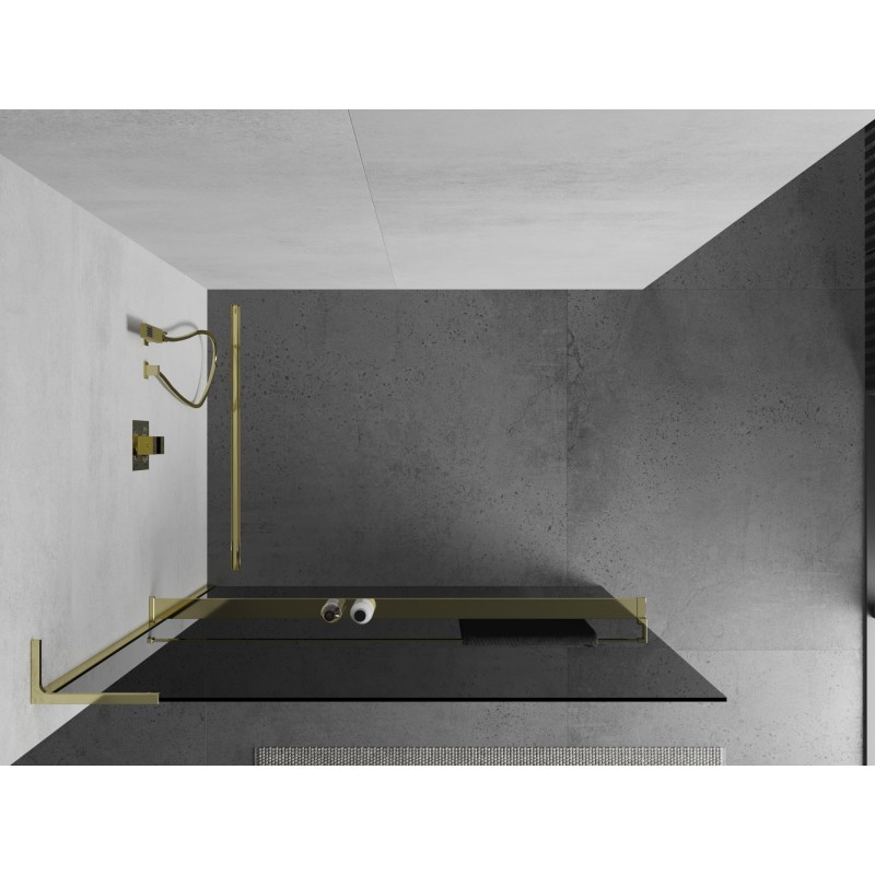 Mexen Kioto+ L paroi de douche avec étagère Walk-in 90 x 200 cm, graphite, or - 800-090-123-50-40
