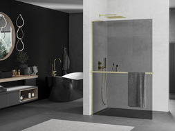 Mexen Kioto+ L paroi de douche avec étagère Walk-in 80 x 200 cm, graphite, doré brossé - 800-080-123-55-40