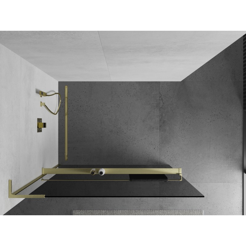 Mexen Kioto+ L paroi de douche avec étagère Walk-in 110 x 200 cm, graphite, or brossé - 800-110-123-55-40
