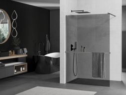 Mexen Kioto+ L paroi de douche avec étagère Walk-in 80 x 200 cm, graphite, métal pistolet - 800-080-123-95-40