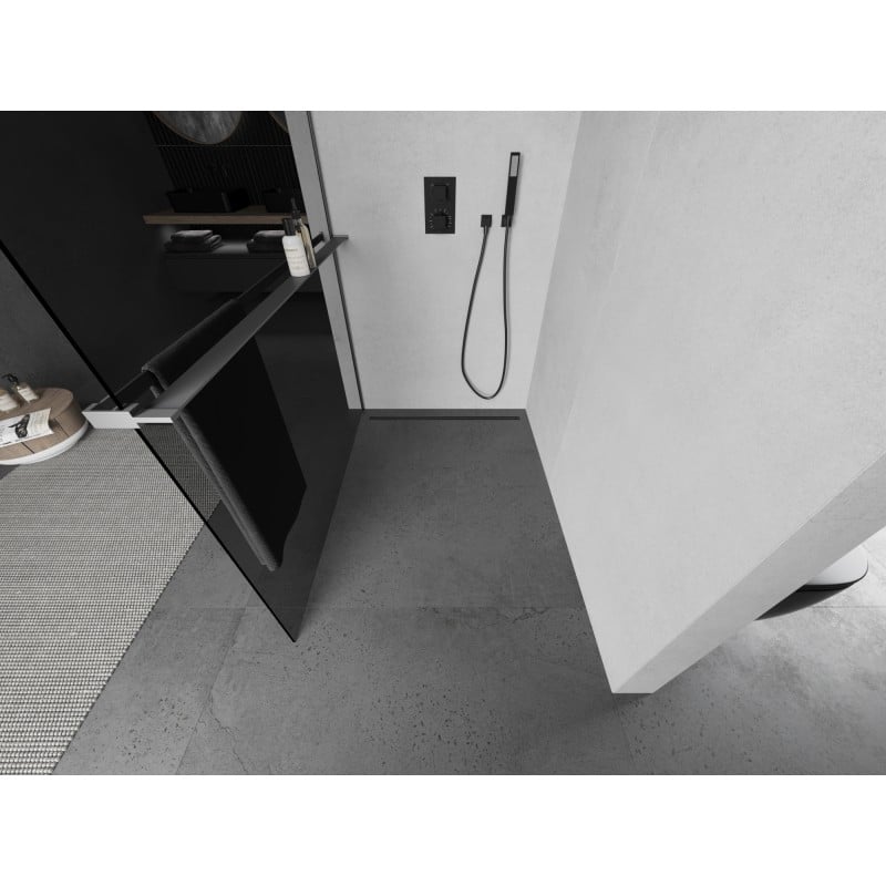 Mexen Kioto+ L paroi de douche avec étagère Walk-in 90 x 200 cm, graphite, gun metal - 800-090-123-95-40