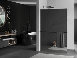 Mexen Kioto+ L paroi de douche avec étagère Walk-in 70 x 200 cm, miroir, noir - 800-070-123-70-50