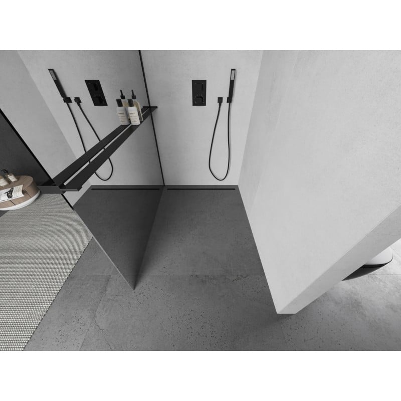 Mexen Kioto+ L paroi de douche avec étagère Walk-in 100 x 200 cm, miroir, noir - 800-100-123-70-50