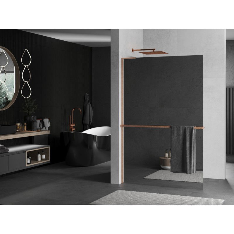 Mexen Kioto+ L paroi de douche avec étagère Walk-in 80 x 200 cm, miroir, cuivre brossé - 800-080-123-65-50