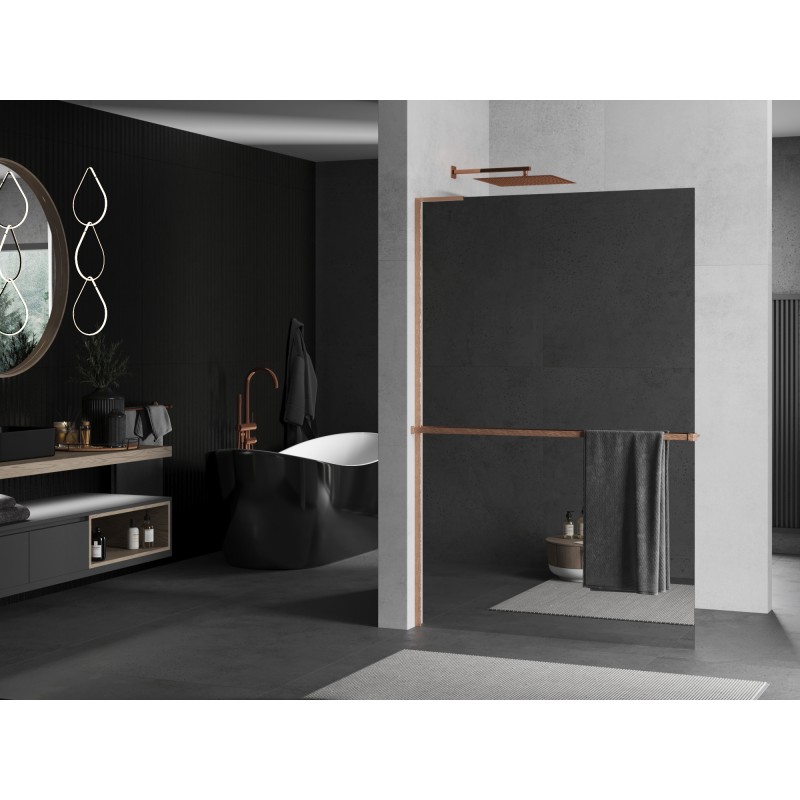 Mexen Kioto+ L paroi de douche avec étagère Walk-in 90 x 200 cm, miroir, cuivre brossé - 800-090-123-65-50