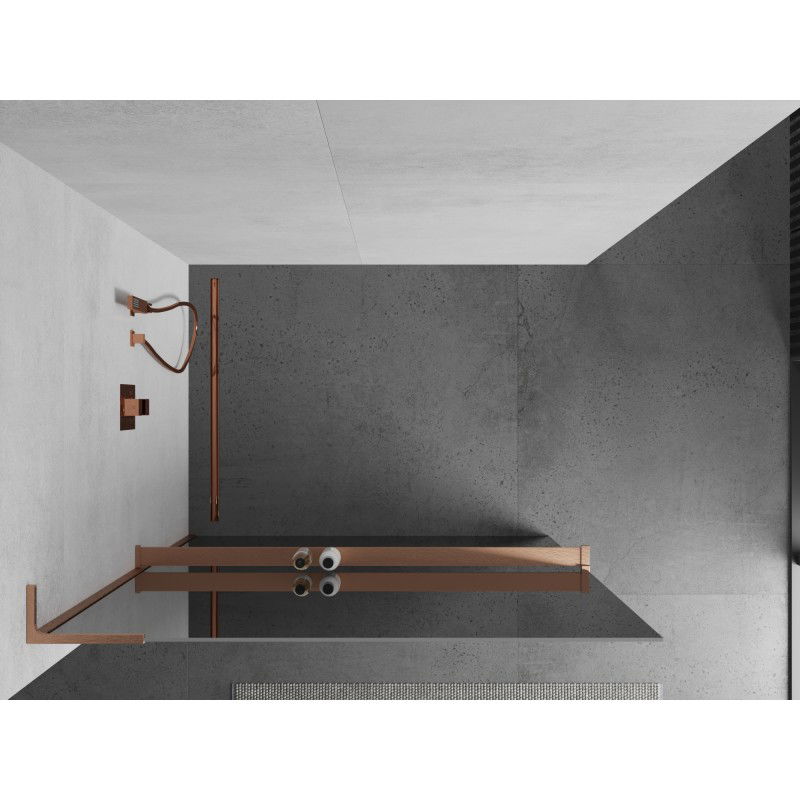 Mexen Kioto+ L paroi de douche avec étagère Walk-in 110 x 200 cm, miroir, cuivre brossé - 800-110-123-65-50