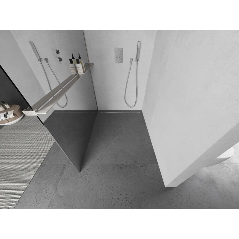 Mexen Kioto+ L paroi de douche avec étagère Walk-in 110 x 200 cm, miroir, nickel brossé - 800-110-123-97-50