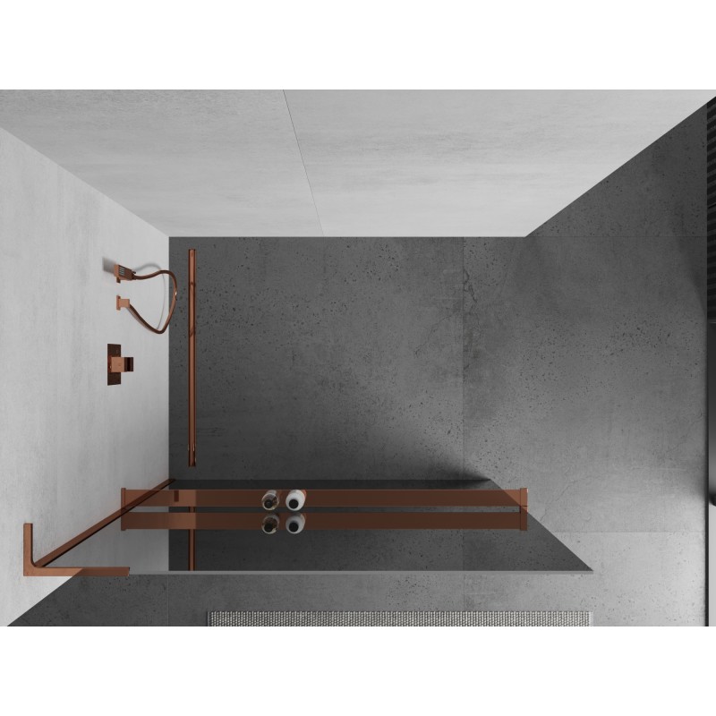 Mexen Kioto+ L paroi de douche avec étagère Walk-in 100 x 200 cm, miroir, or rose - 800-100-123-60-50