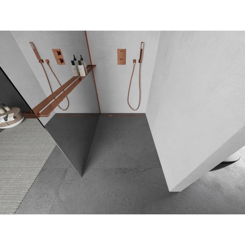 Mexen Kioto+ L paroi de douche avec étagère Walk-in 110 x 200 cm, miroir, or rose - 800-110-123-60-50