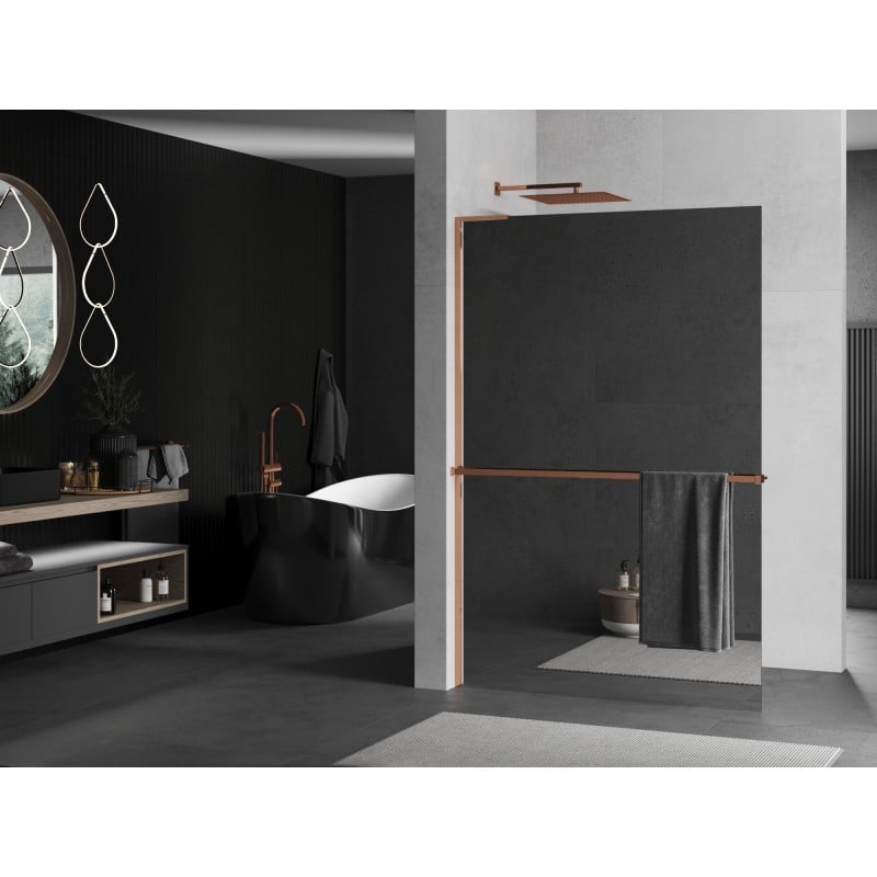 Mexen Kioto+ L paroi de douche avec étagère Walk-in 120 x 200 cm, miroir, or rose - 800-120-123-60-50