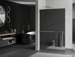 Mexen Kioto+ L paroi de douche avec étagère Walk-in 70 x 200 cm, miroir, doré - 800-070-123-50-50