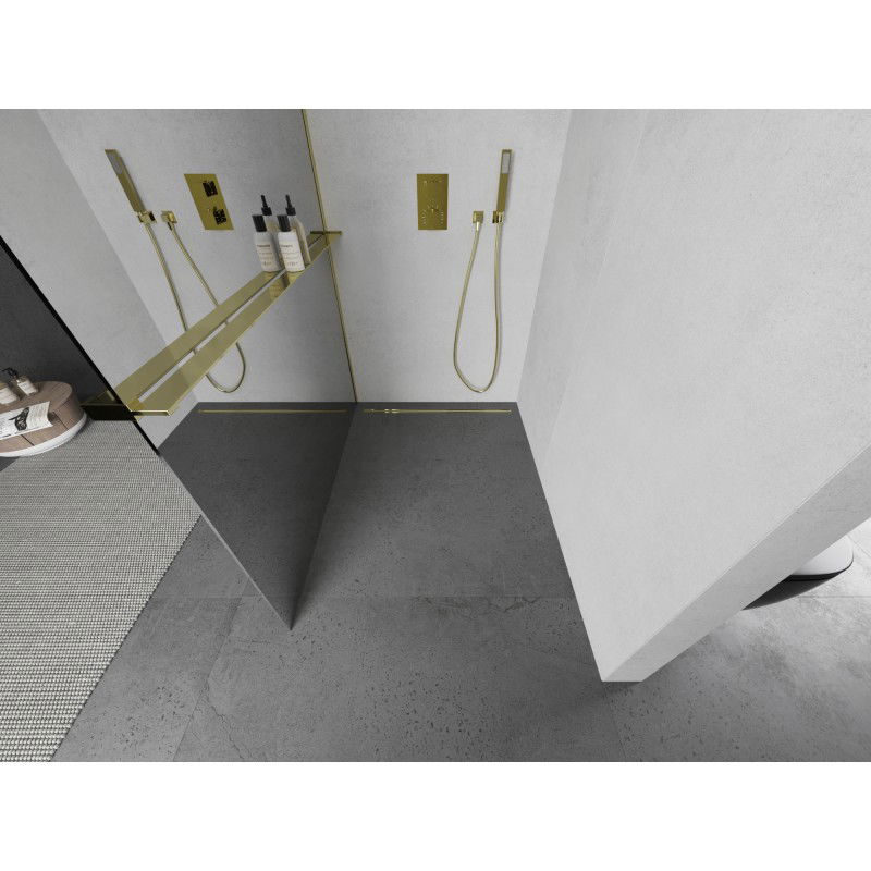 Mexen Kioto+ L paroi de douche avec étagère Walk-in 90 x 200 cm, miroir, or - 800-090-123-50-50