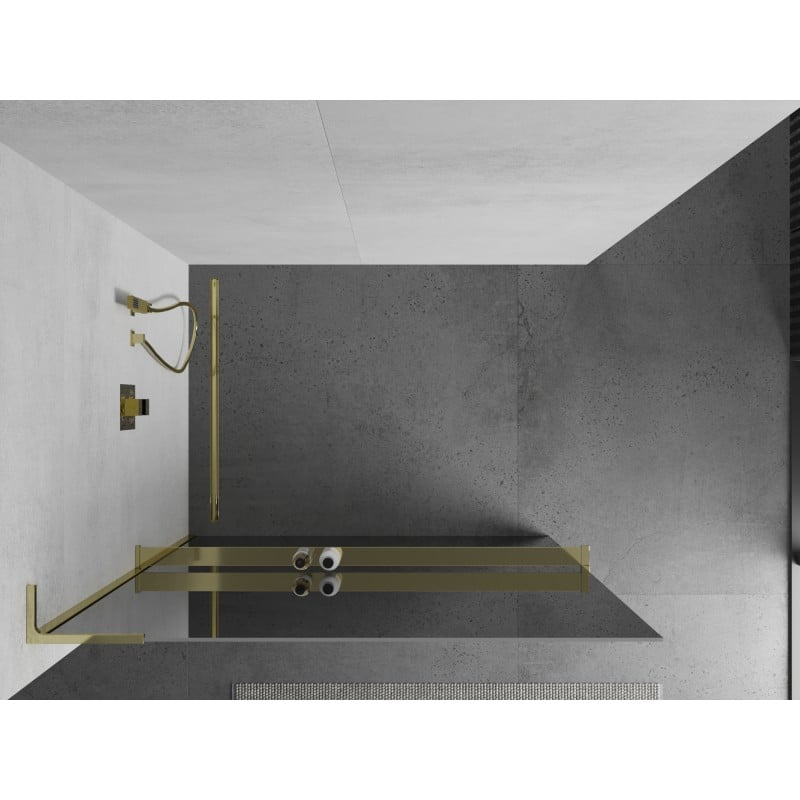 Mexen Kioto+ L paroi de douche avec étagère Walk-in 100 x 200 cm, miroir, doré - 800-100-123-50-50