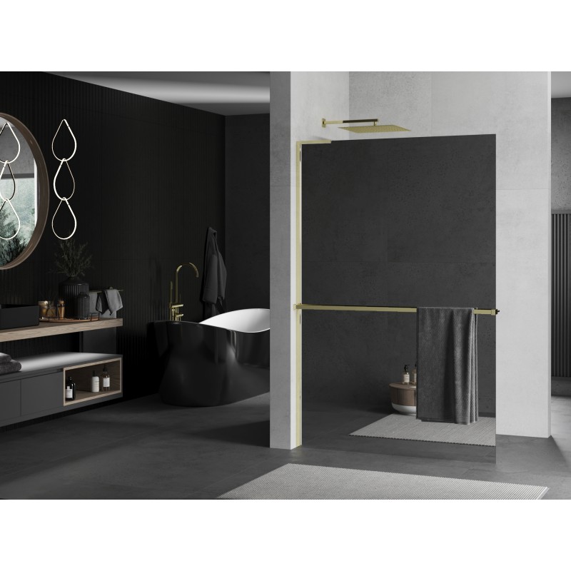 Mexen Kioto+ L paroi de douche avec étagère Walk-in 120 x 200 cm, miroir, doré - 800-120-123-50-50