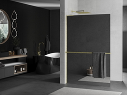 Mexen Kioto+ L paroi de douche avec étagère Walk-in 70 x 200 cm, miroir, doré brossé - 800-070-123-55-50