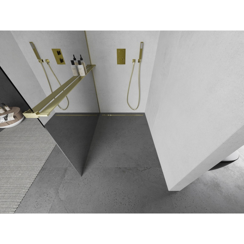 Mexen Kioto+ L cloison de douche avec étagère Walk-in 80 x 200 cm, miroir, or brossé - 800-080-123-55-50