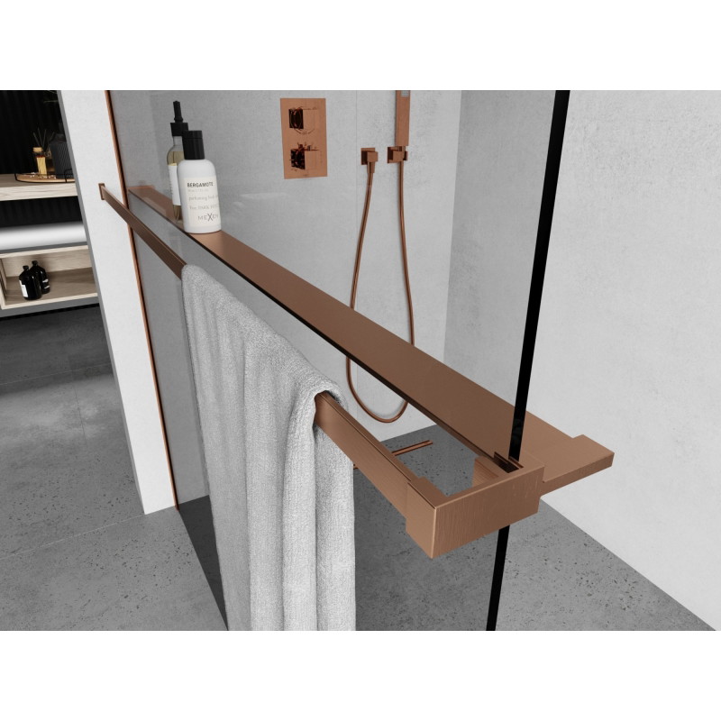 Mexen Kioto+ étagère pour paroi de douche avec barre porte-serviettes, cuivre brossé - 800-02-65