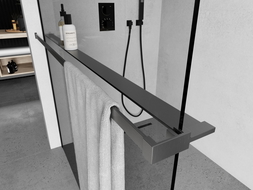Étagère pour paroi de douche avec barre à serviettes, gris canon brossé - 800-02-66