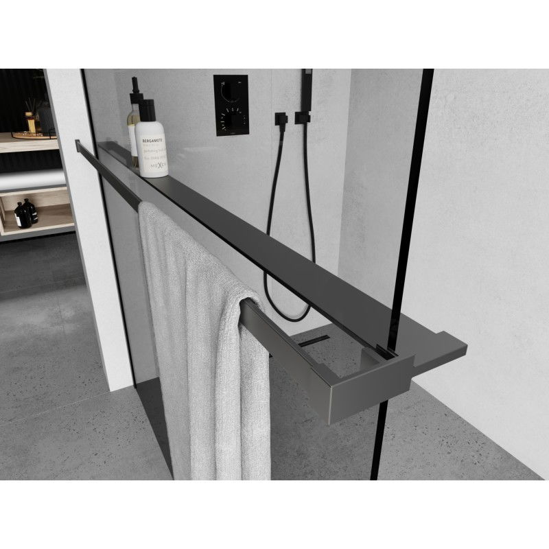 Mexen étagère pour paroi de douche avec barre pour serviette, métal noir - 800-02-95