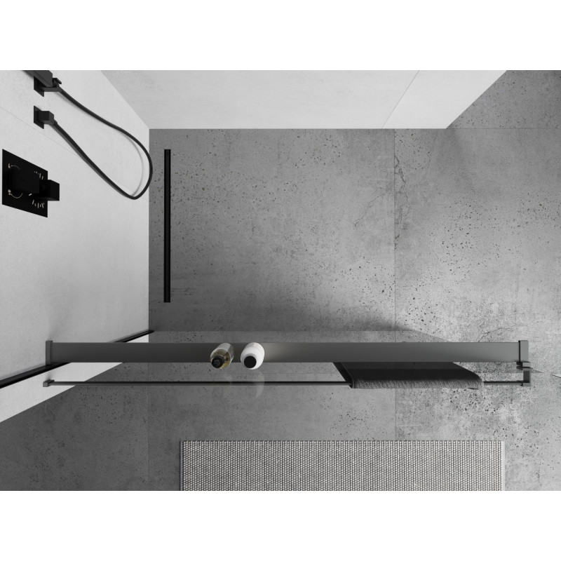Mexen Kioto+ Étagère pour paroi de douche avec barre porte-serviettes, gun metal - 800-02-95