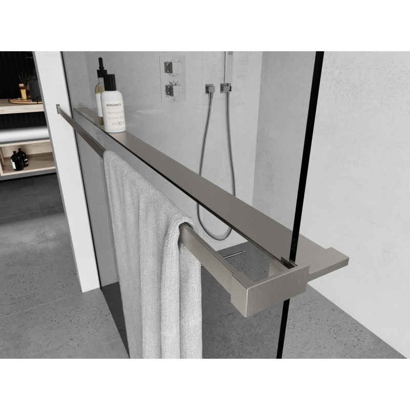 Mexen Kioto+ étagère pour paroi de douche avec barre porte-serviettes, nickel brossé - 800-02-97