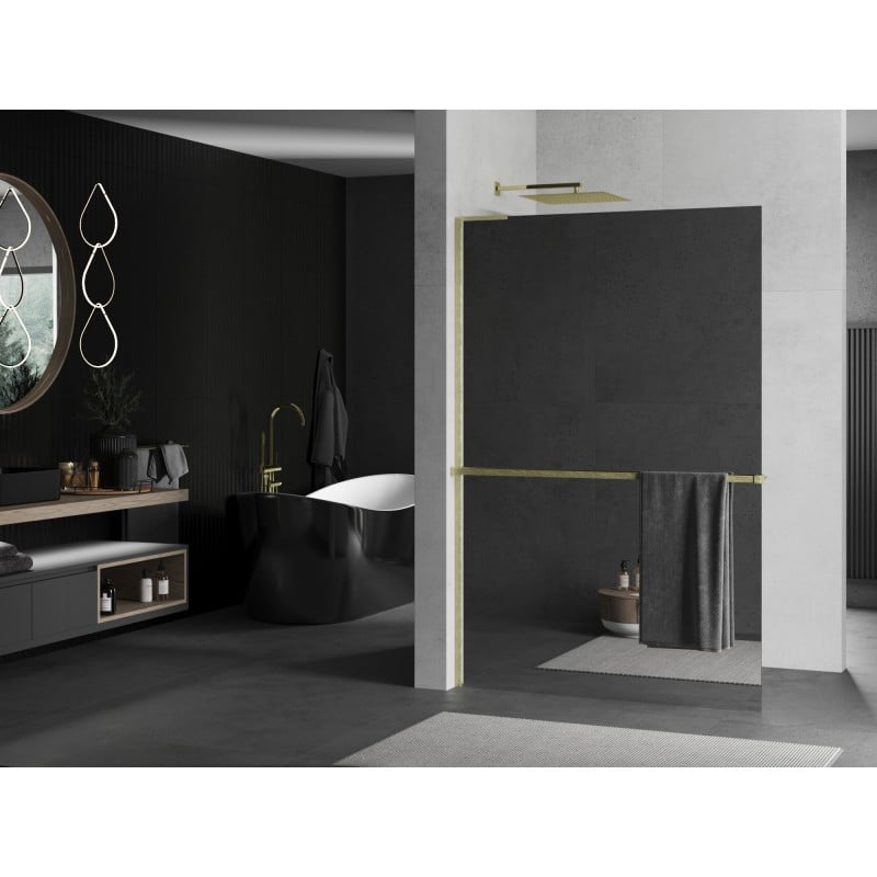 Mexen Kioto+ L paroi de douche avec étagère Walk-in 110 x 200 cm, miroir, or brossé - 800-110-123-55-50