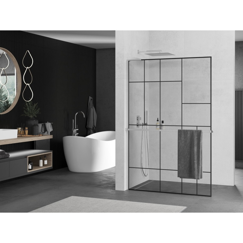 Mexen Kioto+ L cloison de douche avec étagère Walk-in 90 x 200 cm, motif noir, chrome - 800-090-123-01-78