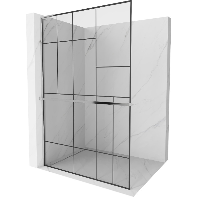 Mexen Kioto+ L cloison de douche avec étagère Walk-in 90 x 200 cm, motif noir, chrome - 800-090-123-01-78