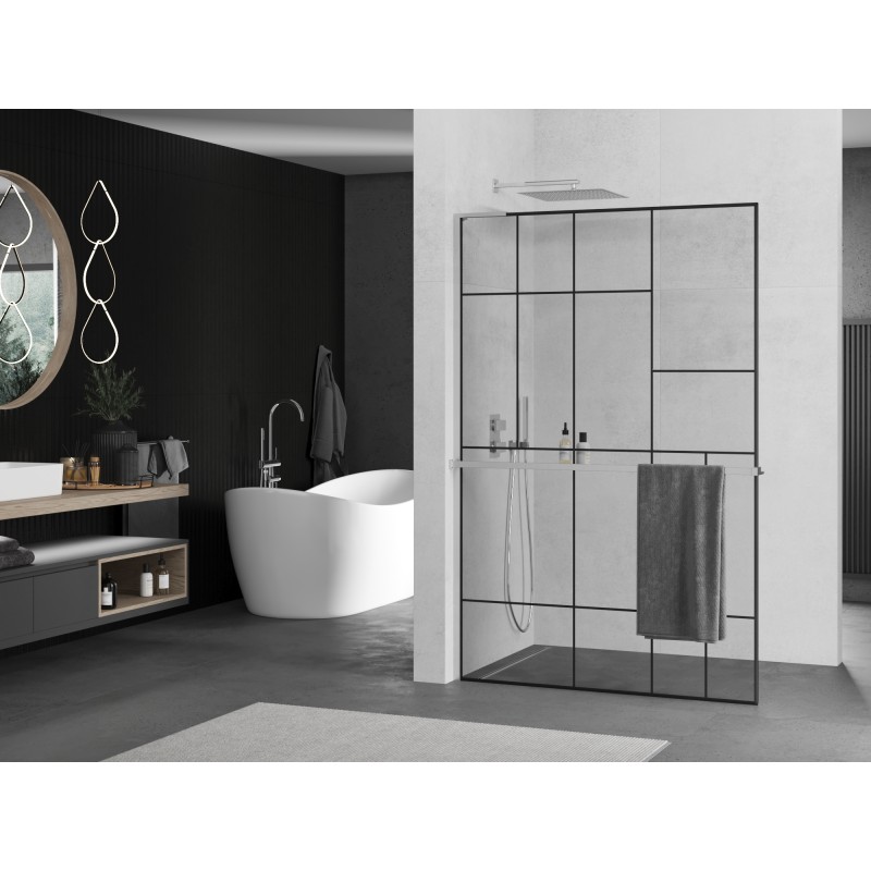 Mexen Kioto+ L paroi de douche avec étagère Walk-in 110 x 200 cm, motif noir, chromé - 800-110-123-01-78