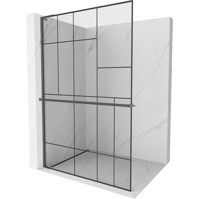 Mexen Kioto+ L paroi de douche avec étagère Walk-in 70 x 200 cm, motif noir, gris foncé brossé - 800-070-123-66-78
