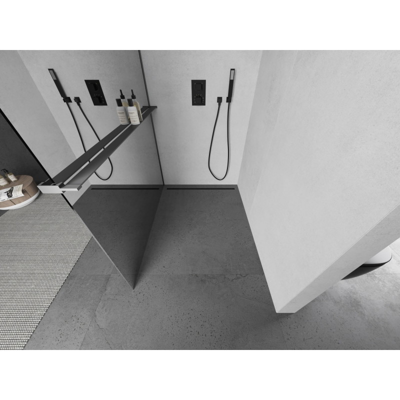 Mexen Kioto+ L paroi avec étagère Walk-in 90 x 200 cm, miroir, métal canon - 800-090-123-95-50