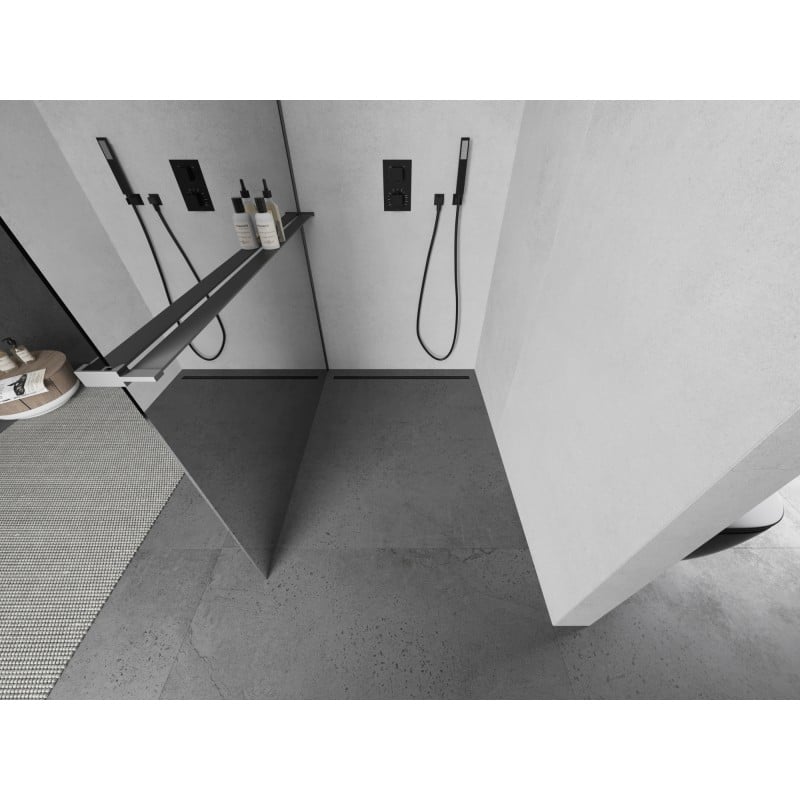 Mexen Kioto+ L paroi de douche avec étagère Walk-in 100 x 200 cm, miroir, gun metal - 800-100-123-95-50
