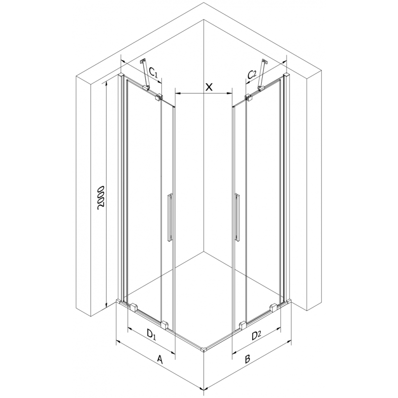 Mexen Velar Duo cabine de douche coulissante 80 x 80 cm, graphite, or rose - 871-080-080-42-60