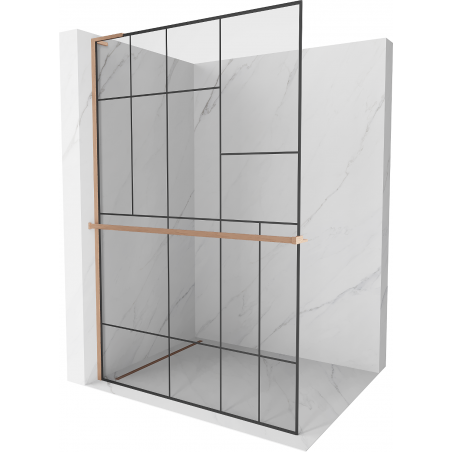 Mexen Kioto+ L pare douche avec étagère Walk-in 90 x 200 cm, motif noir, laiton brossé - 800-090-123-65-78