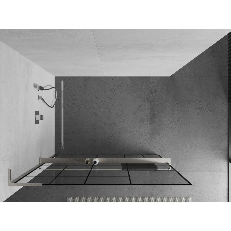 Mexen Kioto+ L cloison de douche avec étagère Walk-in 90 x 200 cm, motif noir, nickel brossé - 800-090-123-97-78
