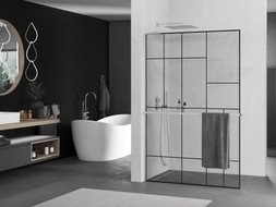 Mexen Kioto+ L paroi de douche avec étagère Walk-in 100 x 200 cm, motif noir, nickel brossé - 800-100-123-97-78