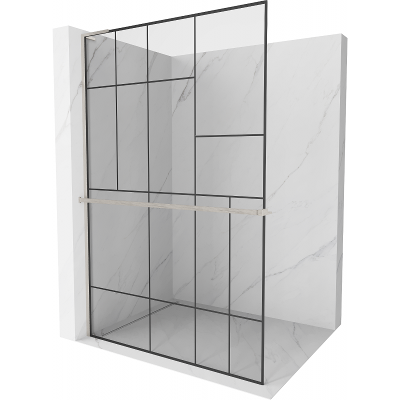 Mexen Kioto+ L mur de douche avec étagère Walk-in 100 x 200 cm, motif noir, nickel brossé - 800-100-123-97-78