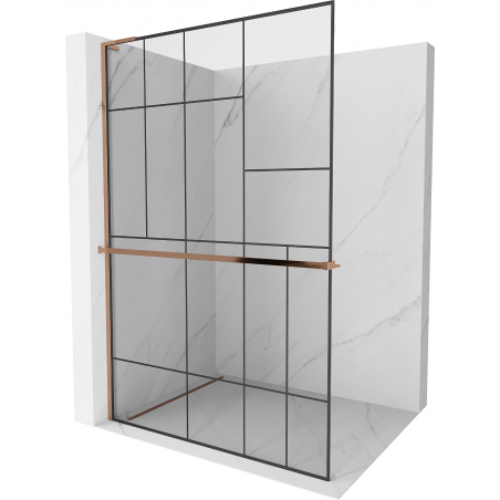 Mexen Kioto+ L paroi de douche avec étagère Walk-in 70 x 200 cm, motif noir, or rose - 800-070-123-60-78