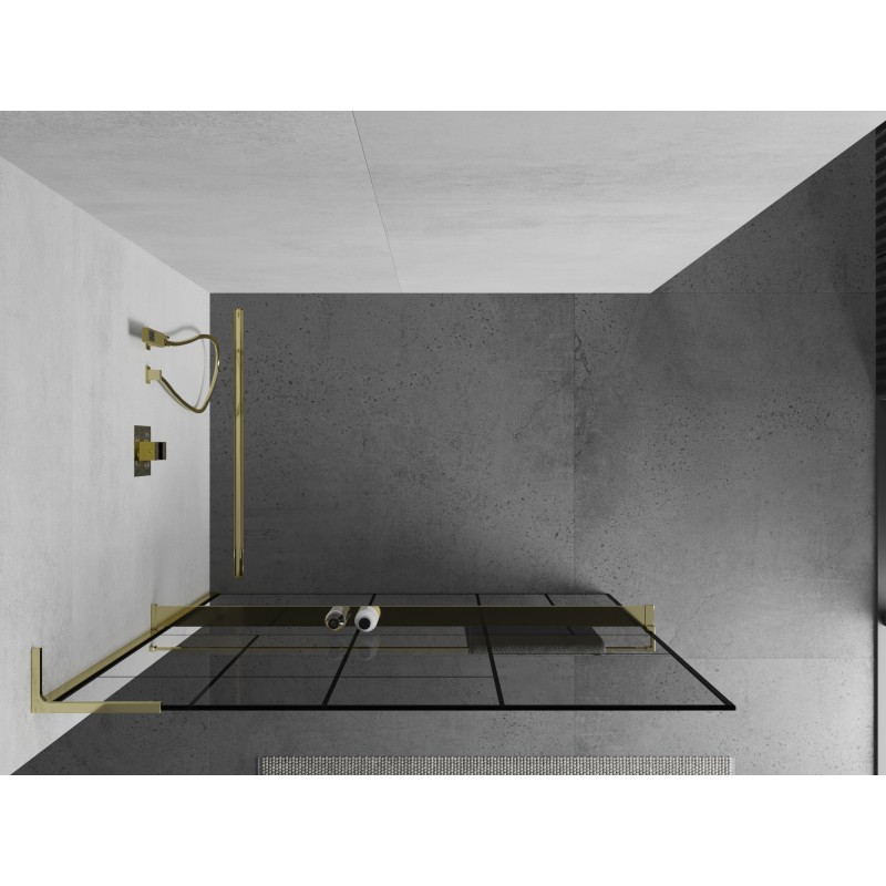 Mexen Kioto+ L paroi de douche avec étagère Walk-in 80 x 200 cm, motif noir, or - 800-080-123-50-78