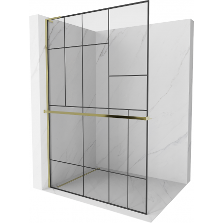 Mexen Kioto+ L paroi de douche avec étagère Walk-in 110 x 200 cm, motif noir, doré - 800-110-123-50-78