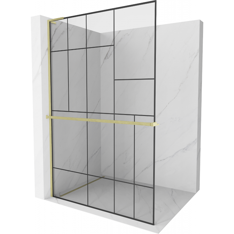 Mexen Kioto+ L paroi de douche avec étagère Walk-in 70 x 200 cm, motif noir, finition or brossé - 800-070-123-55-78