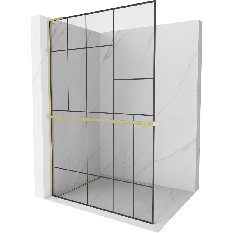 Mexen Kioto+ L paroi de douche avec étagère Walk-in 110 x 200 cm, motif noir, or brossé - 800-110-123-55-78