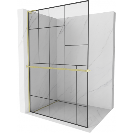 Mexen Kioto+ L paroi de douche avec étagère Walk-in 110 x 200 cm, motif noir, or brossé - 800-110-123-55-78