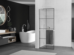 Mexen Kioto+ L paroi de douche avec étagère Walk-in 70 x 200 cm, motif noir, blanc - 800-070-123-20-77