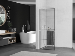 Mexen Kioto+ L paroi de douche avec étagère Walk-in 80 x 200 cm, grille noire, blanche - 800-080-123-20-77